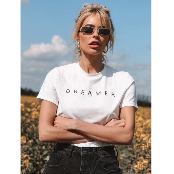 White Graphic Text Print Tee Shirt Short Sleeve Crew Neck - Picture 3 of 7